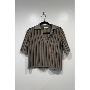Oak + Fort Striped Knit Top Womens Size XS Short Sleeve Cropped Coastal Boho
